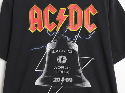 AC/DC 両面 ツアー プリント 半袖 Tシャツ メンズ M 当時物 オフィシャル アート イラスト グラフィック バンド ロック ヘビーウェイト 黒