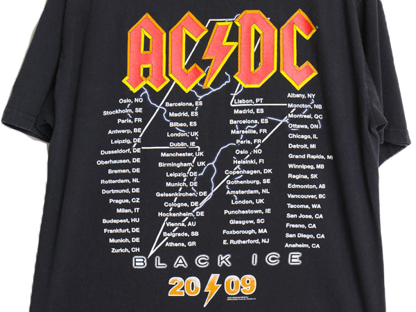 AC/DC 両面 ツアー プリント 半袖 Tシャツ メンズ M 当時物 オフィシャル アート イラスト グラフィック バンド ロック ヘビーウェイト 黒