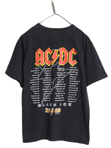 AC/DC 両面 ツアー プリント 半袖 Tシャツ メンズ M 当時物 オフィシャル アート イラスト グラフィック バンド ロック ヘビーウェイト 黒