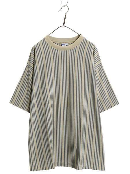 90s USA製 ストライプ 半袖 Tシャツ メンズ XL / 古着 オールド ヘビーウェイト コットン 大きいサイズ マルチカラー カットソー ゆったり