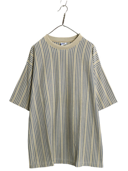 90s USA製 ストライプ 半袖 Tシャツ メンズ XL / 古着 オールド ヘビーウェイト コットン 大きいサイズ マルチカラー カットソー ゆったり