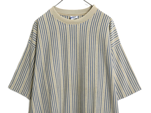 90s USA製 ストライプ 半袖 Tシャツ メンズ XL / 古着 オールド ヘビーウェイト コットン 大きいサイズ マルチカラー カットソー ゆったり