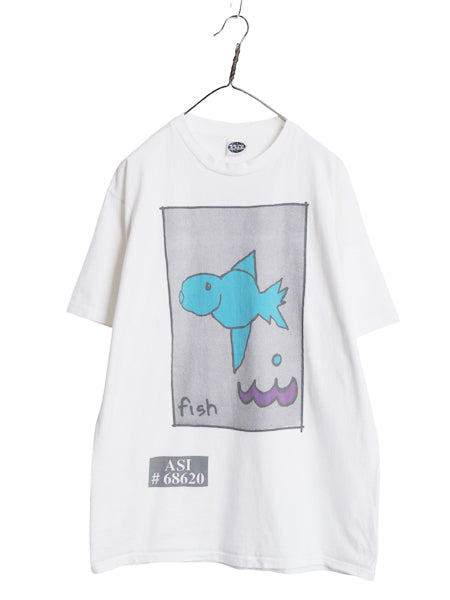 90s USA製 フィッシュ 両面 アート イラスト プリント Tシャツ メンズ XL 程/ 古着 オールド グラフィック 半袖Tシャツ シングルステッチ