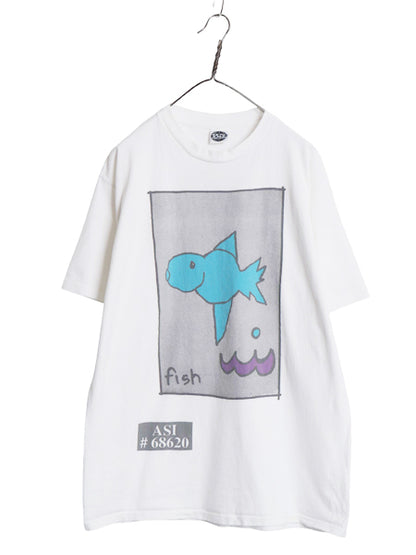 90s USA製 フィッシュ 両面 アート イラスト プリント Tシャツ メンズ XL 程/ 古着 オールド グラフィック 半袖Tシャツ シングルステッチ