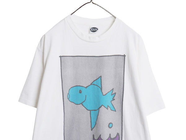 90s USA製 フィッシュ 両面 アート イラスト プリント Tシャツ メンズ XL 程/ 古着 オールド グラフィック 半袖Tシャツ シングルステッチ