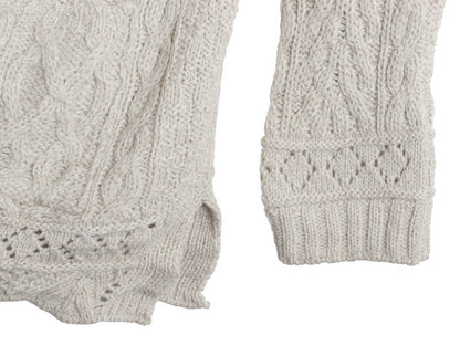 90s アイルランド製 INIS CRAFTS フルジップ フィッシャーマン ニット セーター ジャケット レディース M / オールド メリノ ウール ロング