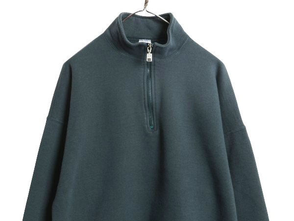 90s USA製 ラッセル ハーフジップ スウェット メンズ XXL / 古着 オールド トレーナー 無地 裏起毛 ワンポイント 大きいサイズ ブランク 緑