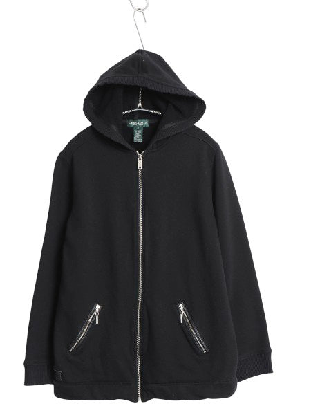 00s ラルフローレン フルジップ スウェット フード パーカー レディース M 古着 オールド ポロ トレーナー 裏起毛なし カットソー 無地 黒