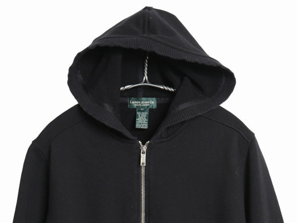 00s ラルフローレン フルジップ スウェット フード パーカー レディース M 古着 オールド ポロ トレーナー 裏起毛なし カットソー 無地 黒