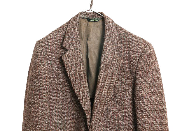 80s USA製 JCPENNY STAFFORD ハリスツイード テーラード ジャケット メンズ L 古着 ヴィンテージ ブレザー ウール ツイード ヘリンボーン