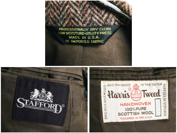 80s USA製 JCPENNY STAFFORD ハリスツイード テーラード ジャケット メンズ L 古着 ヴィンテージ ブレザー ウール ツイード ヘリンボーン