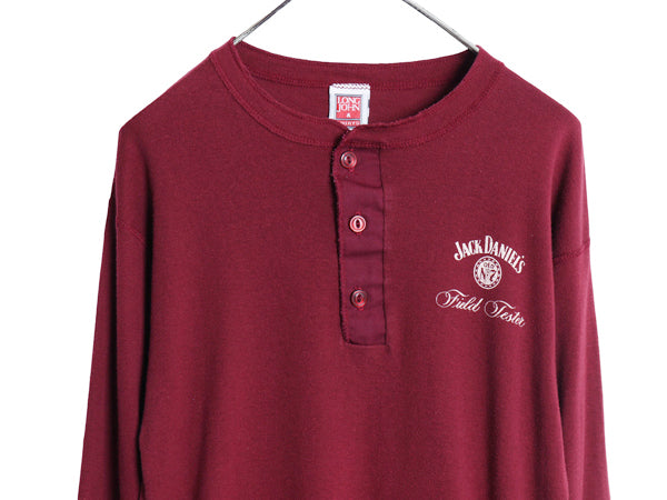 90s USA製 ジャックダニエル プリント ヘンリーネック 長袖 Tシャツ メンズ XL オールド 企業 ロンT アンダーシャツ インナー 大きいサイズ
