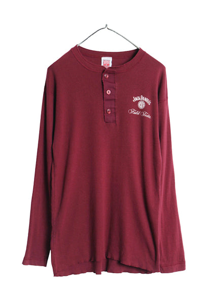 90s USA製 ジャックダニエル プリント ヘンリーネック 長袖 Tシャツ メンズ XL オールド 企業 ロンT アンダーシャツ インナー 大きいサイズ