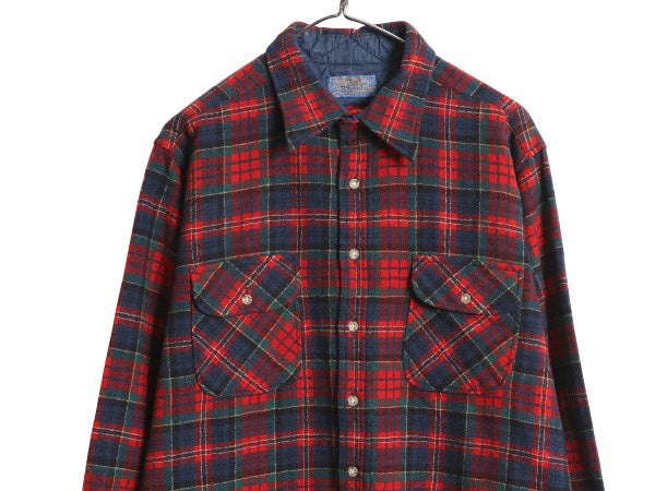 70s USA製 ペンドルトン チェック 長袖 ウール シャツ メンズ XL / 古着 ヴィンテージ 長袖シャツ ポケット付き マルチカラー 大きいサイズ