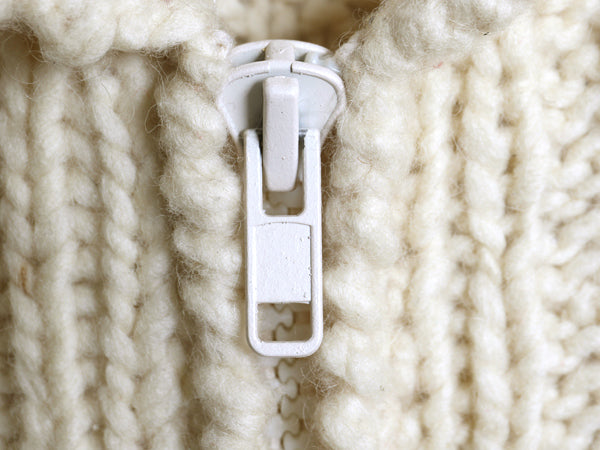  エクアドル製 フルジップ ケーブル ニット セーター ジャケット メンズ レディース L 程/ 手編み ハンドメイド カウチン フィッシャーマン