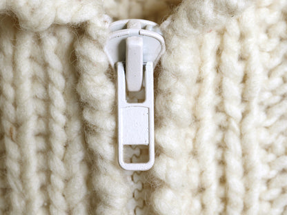  エクアドル製 フルジップ ケーブル ニット セーター ジャケット メンズ レディース L 程/ 手編み ハンドメイド カウチン フィッシャーマン