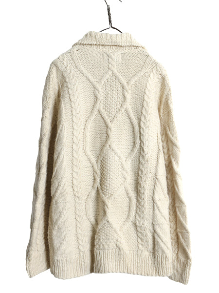  エクアドル製 フルジップ ケーブル ニット セーター ジャケット メンズ レディース L 程/ 手編み ハンドメイド カウチン フィッシャーマン
