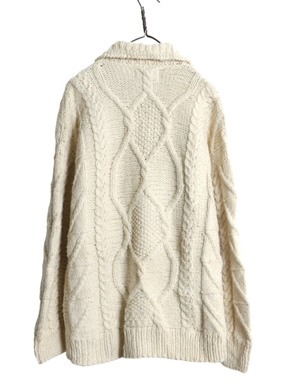  エクアドル製 フルジップ ケーブル ニット セーター ジャケット メンズ レディース L 程/ 手編み ハンドメイド カウチン フィッシャーマン