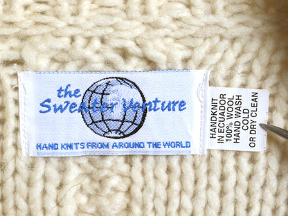  エクアドル製 フルジップ ケーブル ニット セーター ジャケット メンズ レディース L 程/ 手編み ハンドメイド カウチン フィッシャーマン