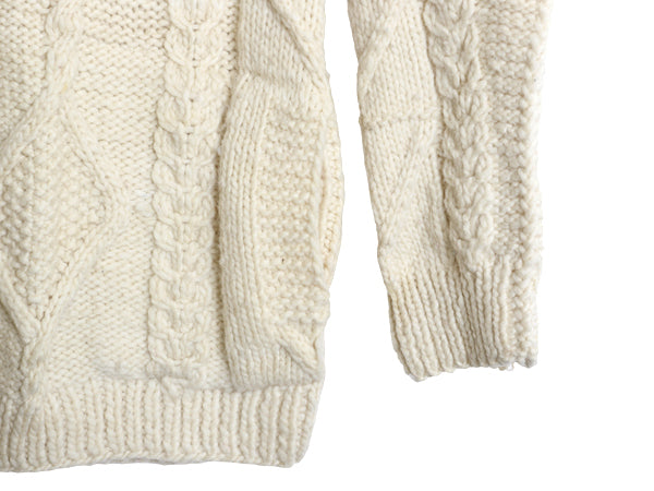  エクアドル製 フルジップ ケーブル ニット セーター ジャケット メンズ レディース L 程/ 手編み ハンドメイド カウチン フィッシャーマン