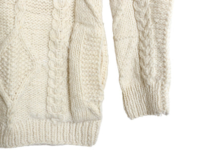  エクアドル製 フルジップ ケーブル ニット セーター ジャケット メンズ レディース L 程/ 手編み ハンドメイド カウチン フィッシャーマン