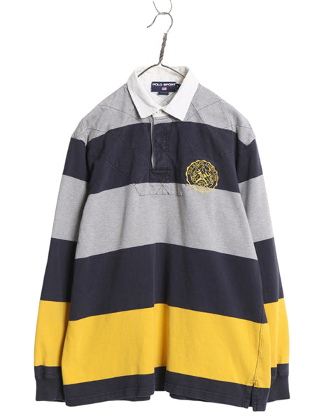 90s ポロスポーツ ラルフローレン ボーダー 長袖 ラガーシャツ メンズ L / 古着 ラグビー 長袖シャツ ポロシャツ カットソー トリコカラー