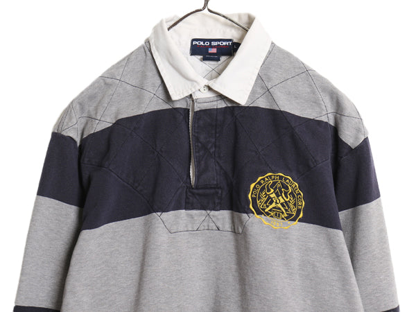 90s ポロスポーツ ラルフローレン ボーダー 長袖 ラガーシャツ メンズ L / 古着 ラグビー 長袖シャツ ポロシャツ カットソー トリコカラー