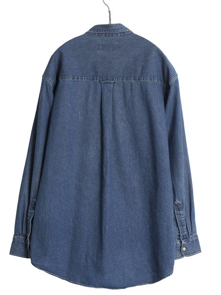 90s チャップス ラルフローレン 長袖 ボタンダウン デニム シャツ メンズ M オールド ポロ コットン ワンポイント ポケット付き BD ブルー