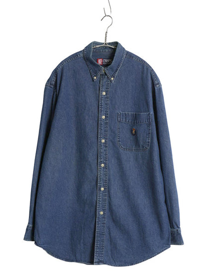 90s チャップス ラルフローレン 長袖 ボタンダウン デニム シャツ メンズ M オールド ポロ コットン ワンポイント ポケット付き BD ブルー