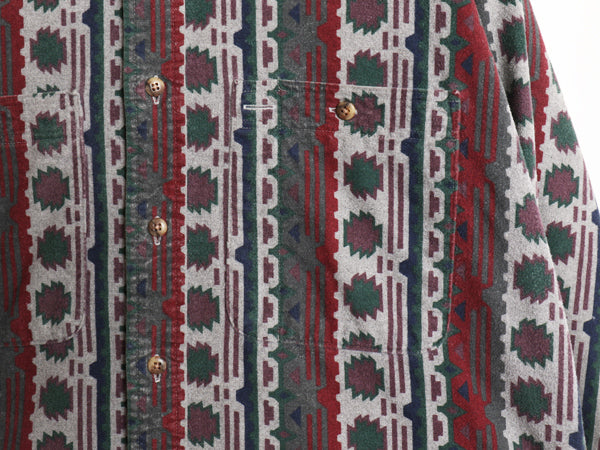 80s USA製 エルエルビーン ネイティブ 総柄 シャモア クロス 長袖 シャツ メンズ M ヴィンテージ ネルシャツ ヘビーウェイト マルチカラー
