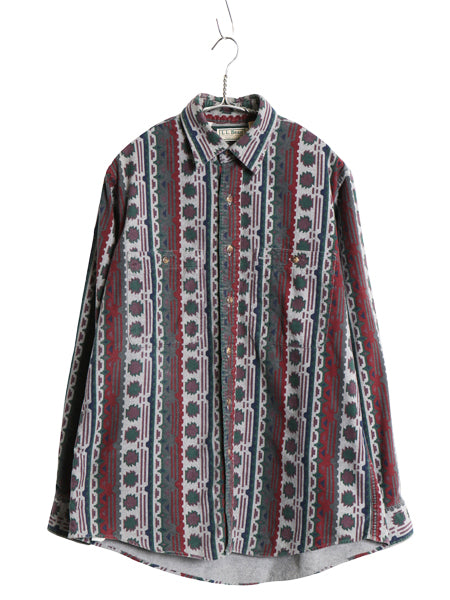 80s USA製 エルエルビーン ネイティブ 総柄 シャモア クロス 長袖 シャツ メンズ M ヴィンテージ ネルシャツ ヘビーウェイト マルチカラー