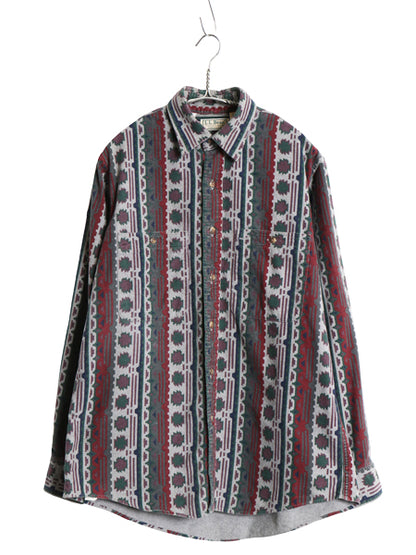 80s USA製 エルエルビーン ネイティブ 総柄 シャモア クロス 長袖 シャツ メンズ M ヴィンテージ ネルシャツ ヘビーウェイト マルチカラー