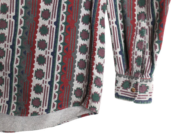 80s USA製 エルエルビーン ネイティブ 総柄 シャモア クロス 長袖 シャツ メンズ M ヴィンテージ ネルシャツ ヘビーウェイト マルチカラー