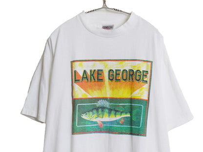 デッドストック 90s USA製 フィッシュ イラスト プリント Tシャツ メンズ XL / オールド アウトドア アート 両面 大きいサイズ 白 アニマル