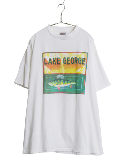 デッドストック 90s USA製 フィッシュ イラスト プリント Tシャツ メンズ XL / オールド アウトドア アート 両面 大きいサイズ 白 アニマル