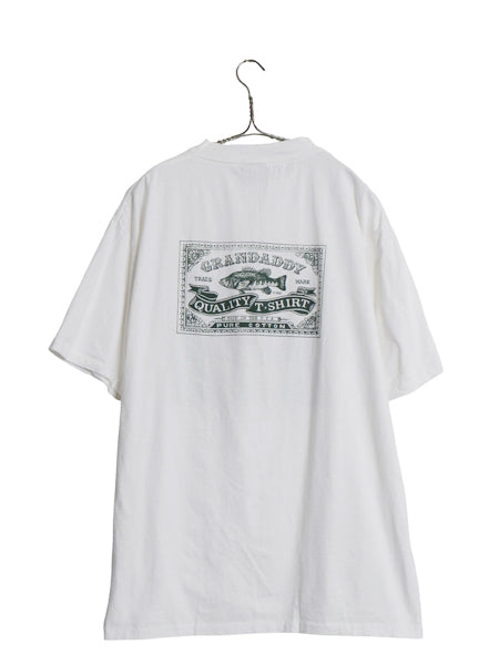 デッドストック 90s USA製 フィッシュ イラスト プリント Tシャツ メンズ XL / オールド アウトドア アート 両面 大きいサイズ 白 アニマル