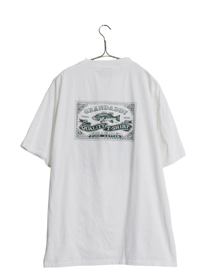 デッドストック 90s USA製 フィッシュ イラスト プリント Tシャツ メンズ XL / オールド アウトドア アート 両面 大きいサイズ 白 アニマル
