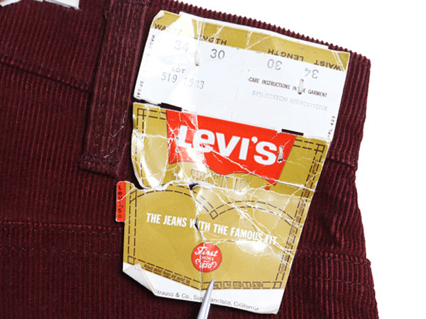 デッドストック 70s 80s USA製 リーバイス 519 コーデュロイ パンツ メンズ 34 30 / ヴィンテージ スリム ストレート 細畝 コーズ 42TALON