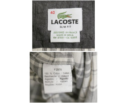 フランス 企画 ラコステ チェック 長袖 シャツ 40 メンズ L 程/ コットン 長袖シャツ ワンポイント ポケット付き スリム フィット シンプル