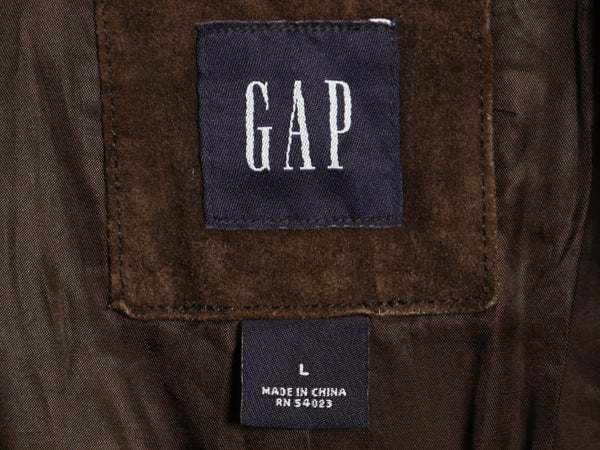 00s オールド ギャップ 本革 スウェード レザー テーラード ジャケット メンズ L 革ジャン ブレザー ライナー付き シンプル ゆったり 濃茶