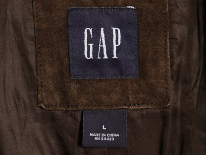 00s オールド ギャップ 本革 スウェード レザー テーラード ジャケット メンズ L 革ジャン ブレザー ライナー付き シンプル ゆったり 濃茶