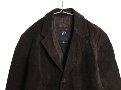 00s オールド ギャップ 本革 スウェード レザー テーラード ジャケット メンズ L 革ジャン ブレザー ライナー付き シンプル ゆったり 濃茶