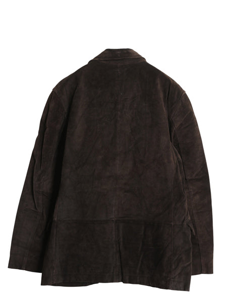 00s オールド ギャップ 本革 スウェード レザー テーラード ジャケット メンズ L 革ジャン ブレザー ライナー付き シンプル ゆったり 濃茶