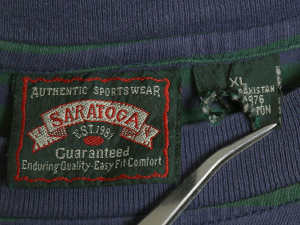 90s SARATOGA ボーダー 半袖 Tシャツ メンズ XL / オールド ヘビーウェイト コットン カットソー トップス ゆったり ツートン 大きいサイズ