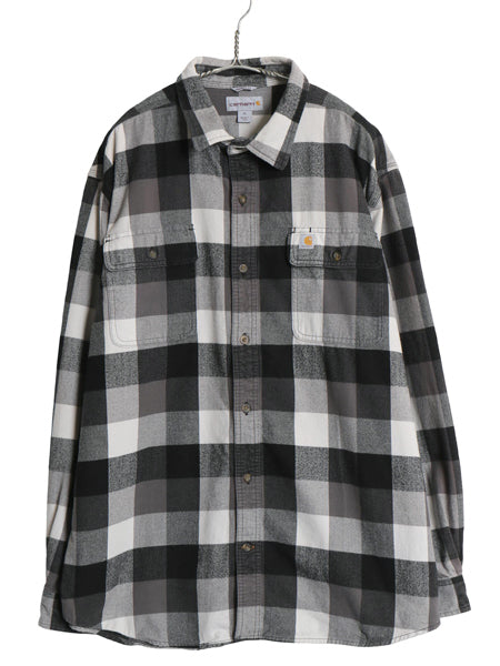 US企画 カーハート 長袖 ヘビー フランネル シャツ メンズ XL チェック ORIGINAL FIT ネルシャツ ワーク コットン 大きいサイズ 黒 白 灰
