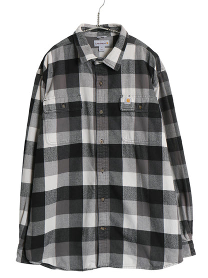 US企画 カーハート 長袖 ヘビー フランネル シャツ メンズ XL チェック ORIGINAL FIT ネルシャツ ワーク コットン 大きいサイズ 黒 白 灰