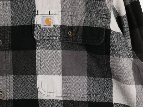 US企画 カーハート 長袖 ヘビー フランネル シャツ メンズ XL チェック ORIGINAL FIT ネルシャツ ワーク コットン 大きいサイズ 黒 白 灰