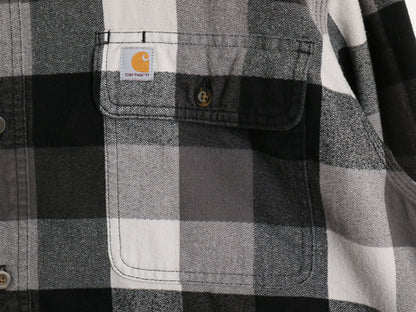 US企画 カーハート 長袖 ヘビー フランネル シャツ メンズ XL チェック ORIGINAL FIT ネルシャツ ワーク コットン 大きいサイズ 黒 白 灰