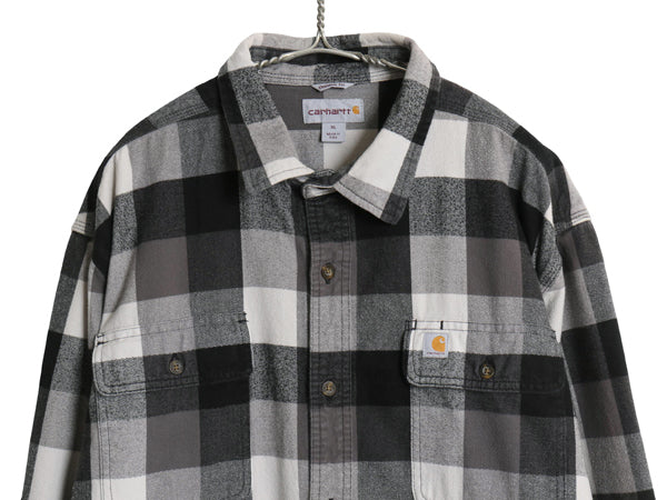 US企画 カーハート 長袖 ヘビー フランネル シャツ メンズ XL チェック ORIGINAL FIT ネルシャツ ワーク コットン 大きいサイズ 黒 白 灰