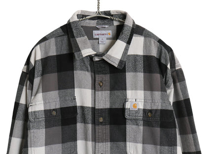 US企画 カーハート 長袖 ヘビー フランネル シャツ メンズ XL チェック ORIGINAL FIT ネルシャツ ワーク コットン 大きいサイズ 黒 白 灰